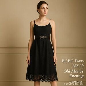 BCBG Paris Size 12 Black Lace Fit & Flare Dress – Old Money Evening